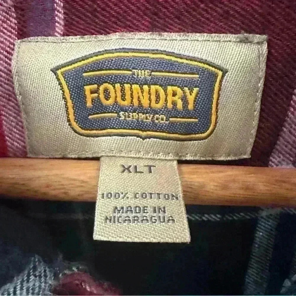 FOUNDRY XLT Flannel Cotton Red and Blue Long Sleeve Button Down Men’s Shirt - Picture 5 of 6